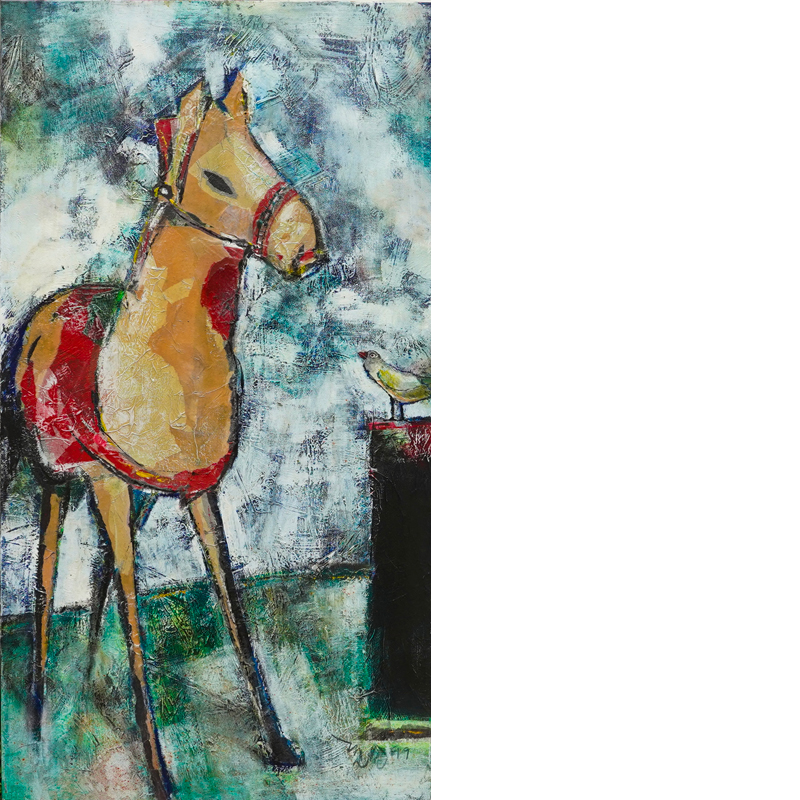 Ng Yak Whee The Conversation 1999 Mixed Media Horse Facing A Bird Dreams Await Exhibition Prestige Art Gallery 黄意会《浮生若梦》展览 品艺画廊