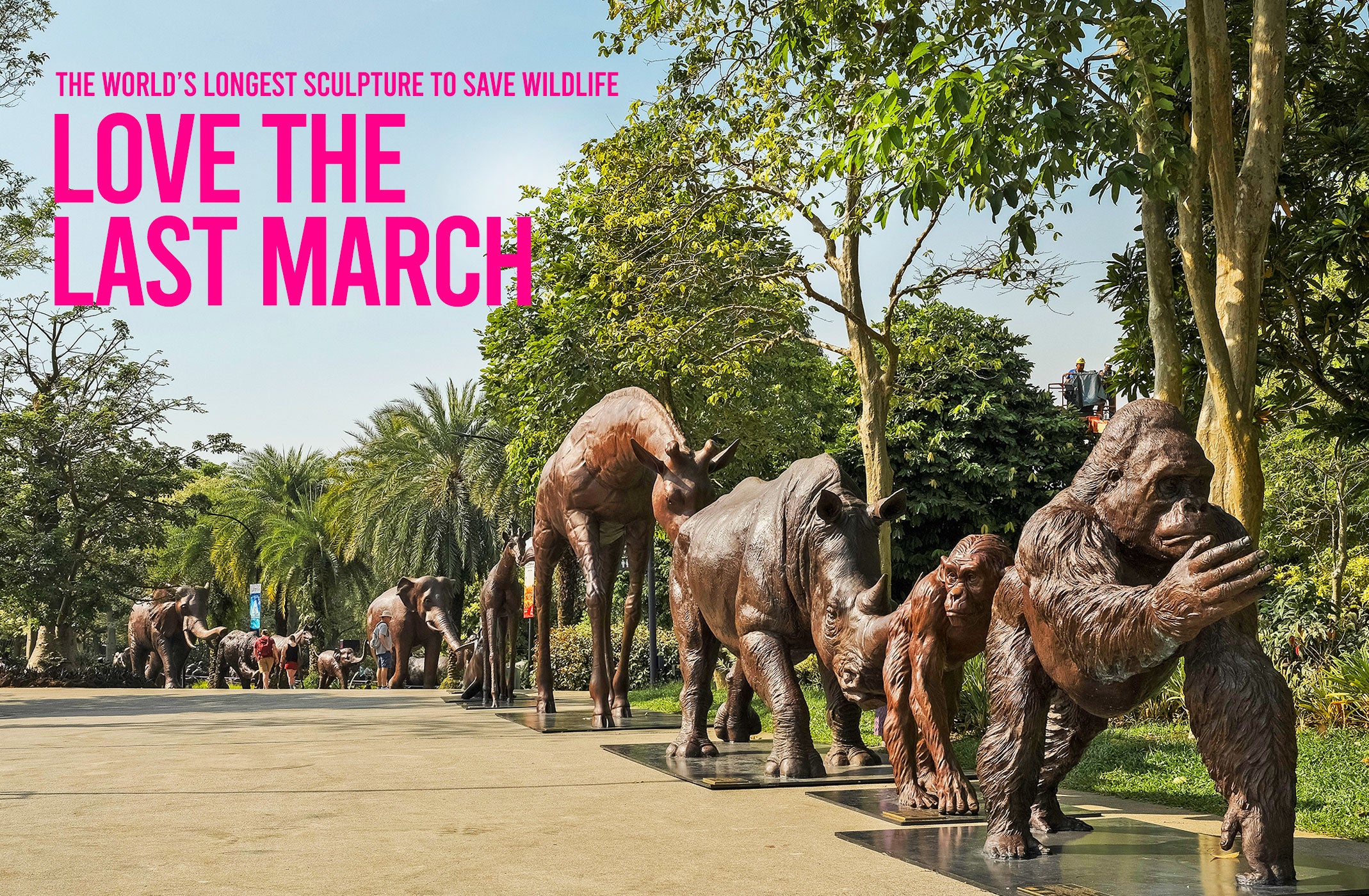 LOVE THE LAST MARCH An Exhibition by Gille and Marc The Worlds Longest Sculture to Save WildLife bronze sculture in Singapore at Gardens by the Bay