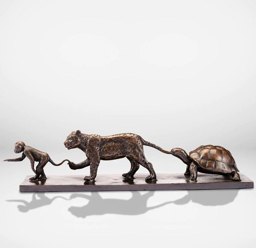 Love The Brown Spider Monkey, The Jaguar and The Giant Galapagos Tortoise (1/20), 2022, Bronze, 14.5 x 55 x 9.5 cm (H*L*W) 5.5kg