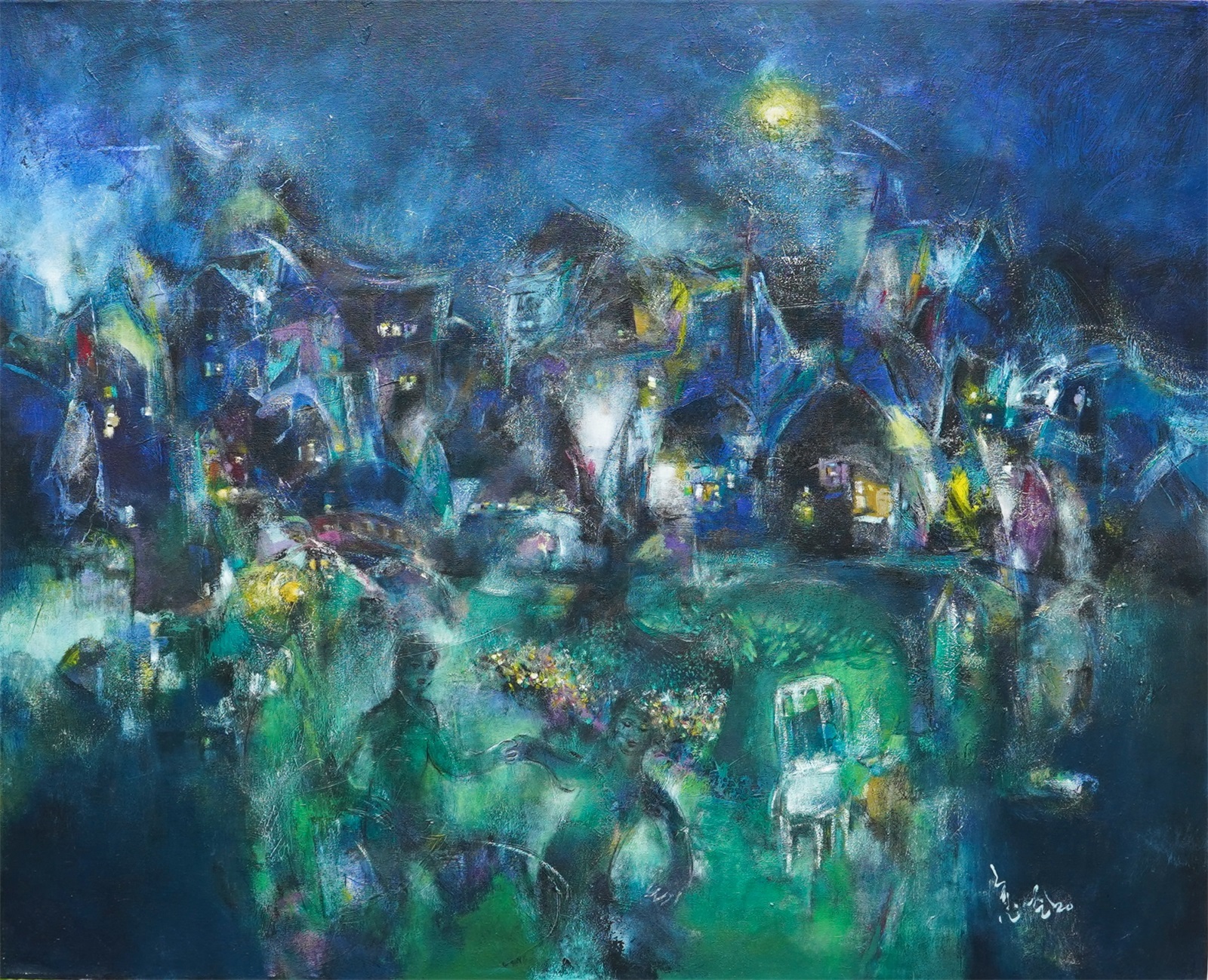 黄意会《在月光下跳舞》2020 布面油画 120cm x 150cm