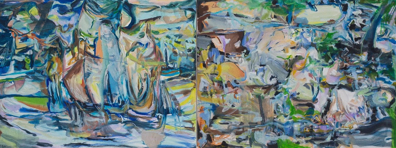 Sarah Lee - Tide in the Affair of Men (Diptych), 2023, Oil and Acrylic on Canvas, 243.84cm x 91.44cm