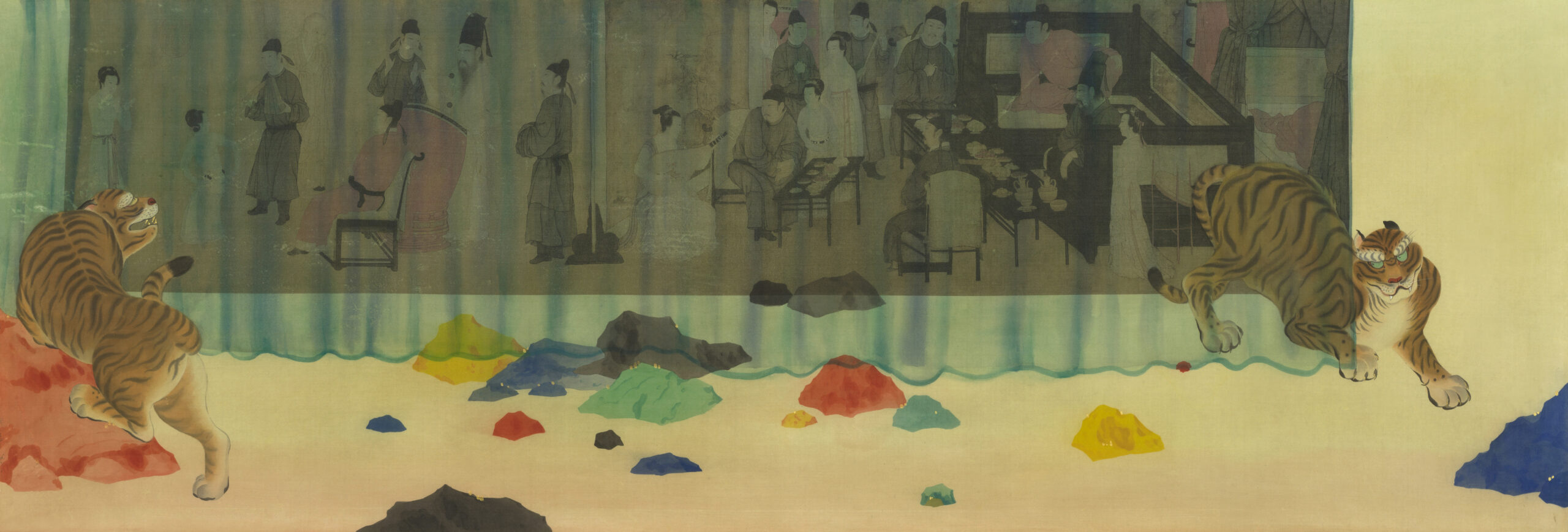 The Tiger Shows Its Stripes, the Human Heart Hides Its Wiles 老虎花在背 人心花在内 绢本设色 75x215cm 2026