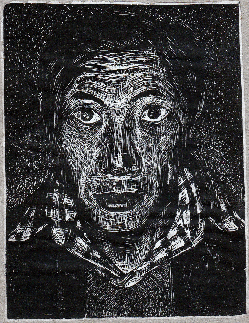 Self Portrait, 1937-1940, Woodblock Print, 11.9cm x 9cm