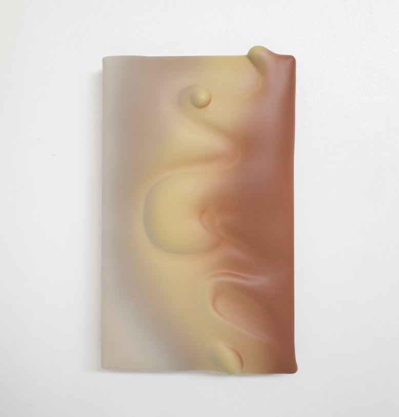 Kanoko Takaya, Hyokotto, 2025, Acrylic, Japanese clay, resin, putty, epoxy on stitched foam-filled canvas, 45.5 x 27. 5x 7.0 cm