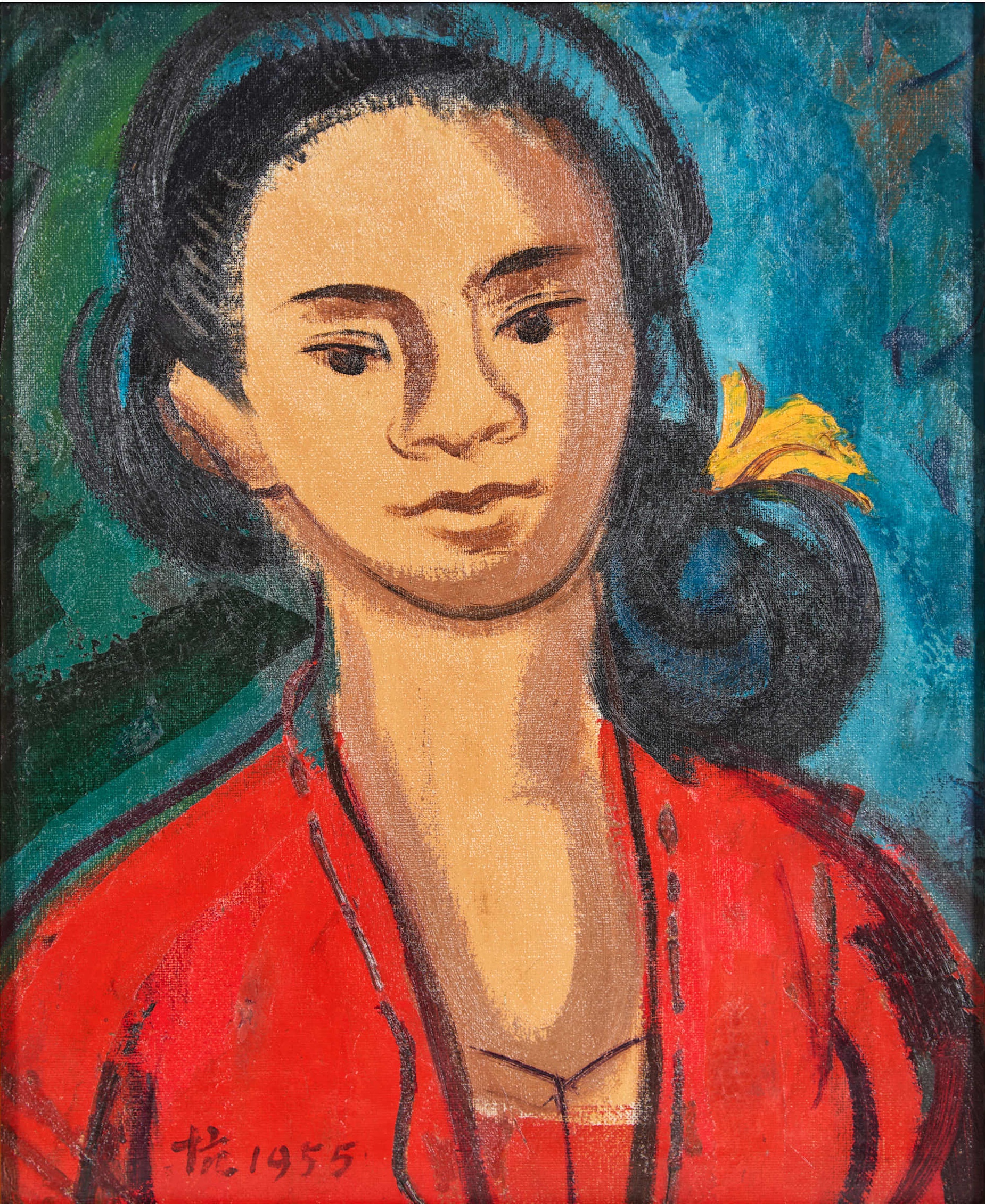 女士肖像，Artist: Liu Kang Size (h w d): 36.5 x 30 cm Medium: Oil on canvas Creation Date: c. 1955