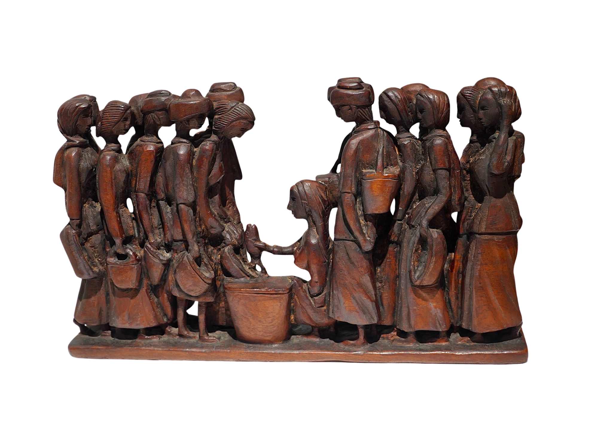 61_xjcmfr Buying Fresh Fish Shui Tit Sing Size: 33 x 57 x 10.5 cm Medium: Wood Carving Creation Date: 1979