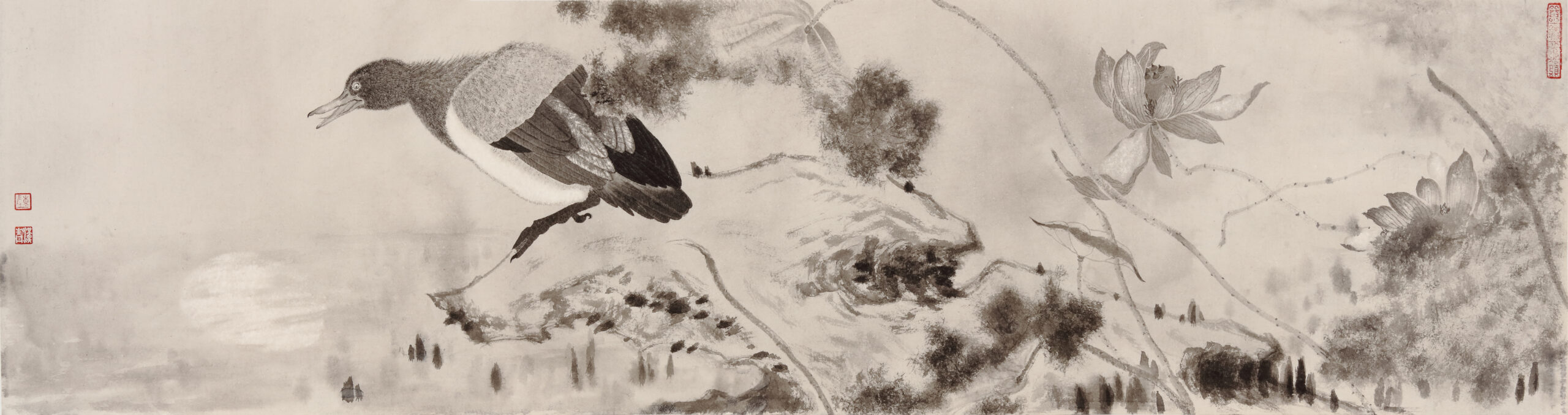 大风歌系列·烟塘月｜纸本水墨｜136x34cm｜2026